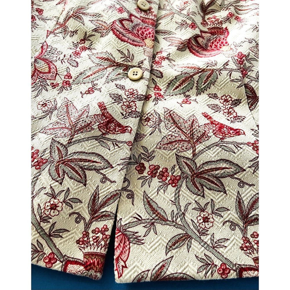 TALBOTS Womens Blazer Size 14W Floral Birds Textured Cotton Silk Casual Jacket - Picture 5 of 10